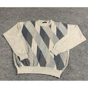 Raffi Sweater Mens Large Gray Wool Blend Lightweight Diamond Italy Golf Preppy